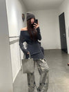 SWAYING 25 Early Spring Water-soluble Wool Fake Two-piece Sweater Series SW-SW25PS1T06-HEIHUI Black and Gray SW-SW25PS1T06